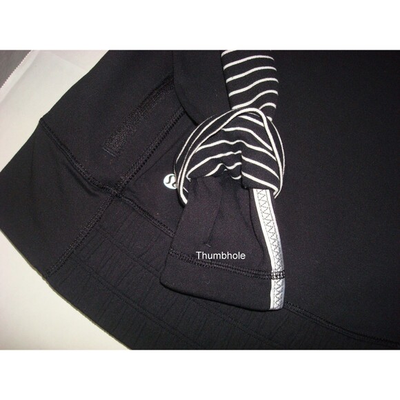 Set Lululemon sz 6 Think Fast Hoodie 4 Runday Crop Leggings Black White Stripes - Picture 6 of 9